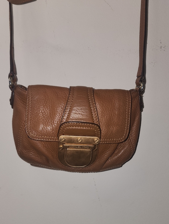 Michael Kors Handbags - Michael Kors Cognac Pebble Leather Crossbody Copper Gold Hardware Buckle Mini